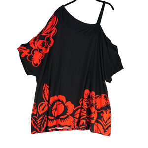 Sophie Theallet Cacique Knit Top Womens Size 22 24 Tunic Black Red One Shoulder